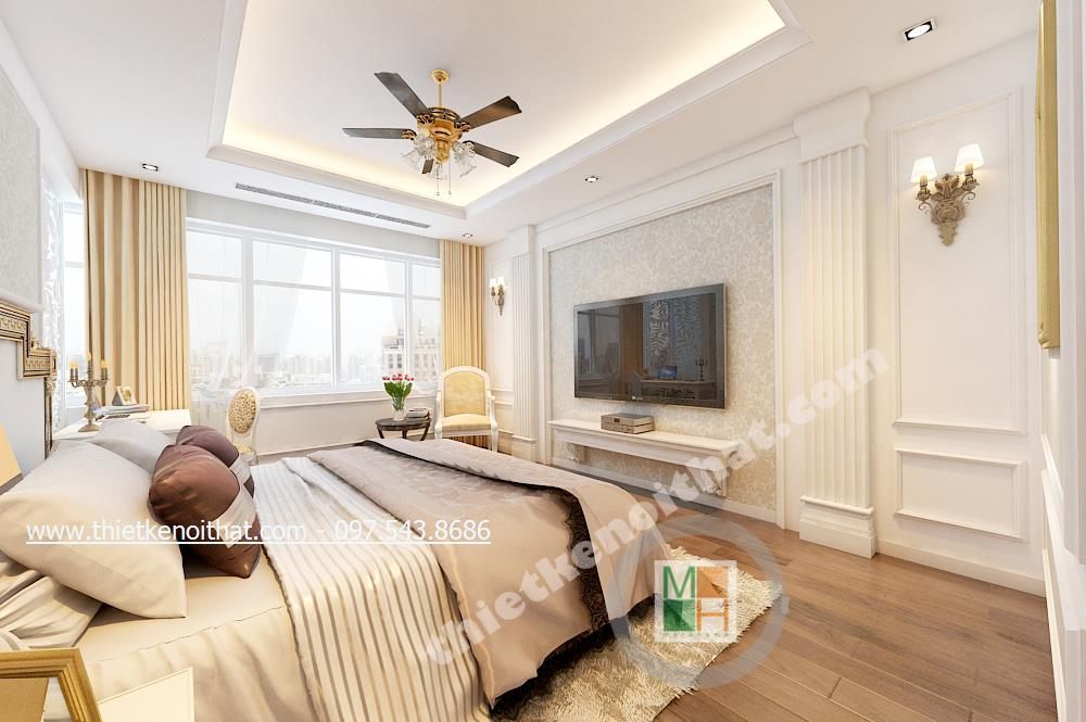 Thiết kế nội thất phòng ngủ căn hộ Duplex Mandarin Garden Hoàng Minh Giám Cầu Giấy Hà Nội
